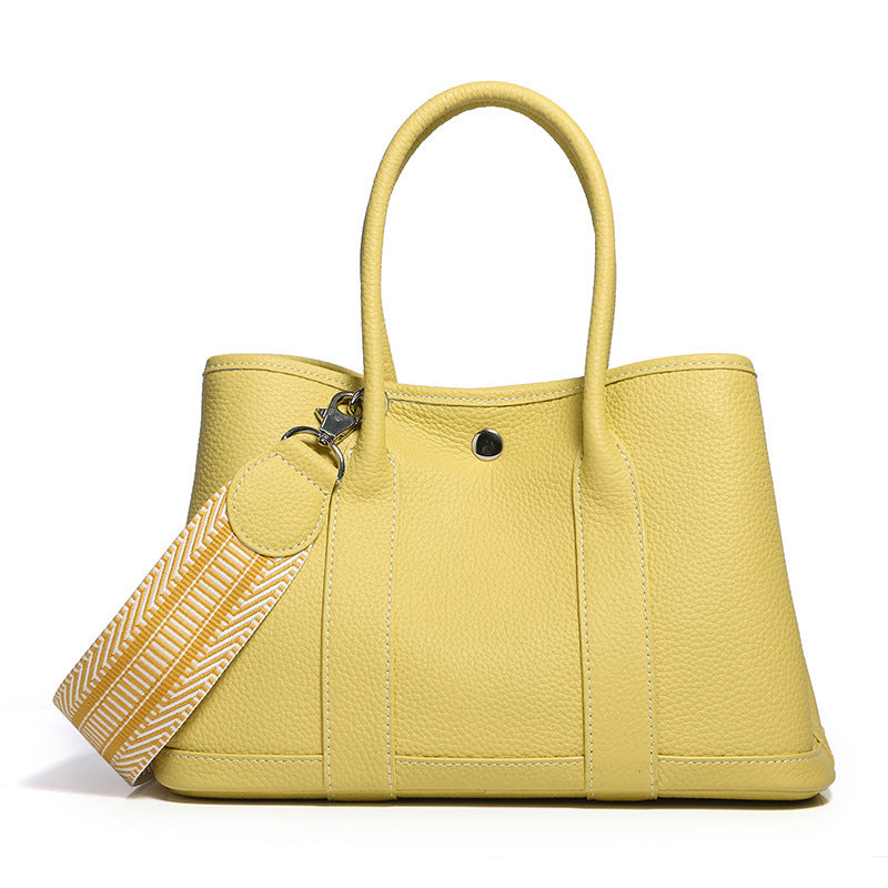 Durable Women's Cowhide Lychee Pattern Wide Handbags