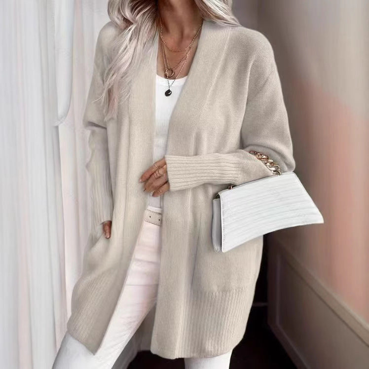 Women's Solid Color Pocket Casual Simple Knitting Sweaters