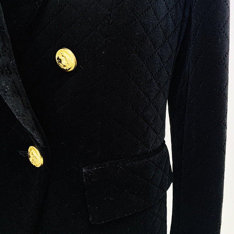 Fashion Metal Lion Buckle Double Breasted Blazers