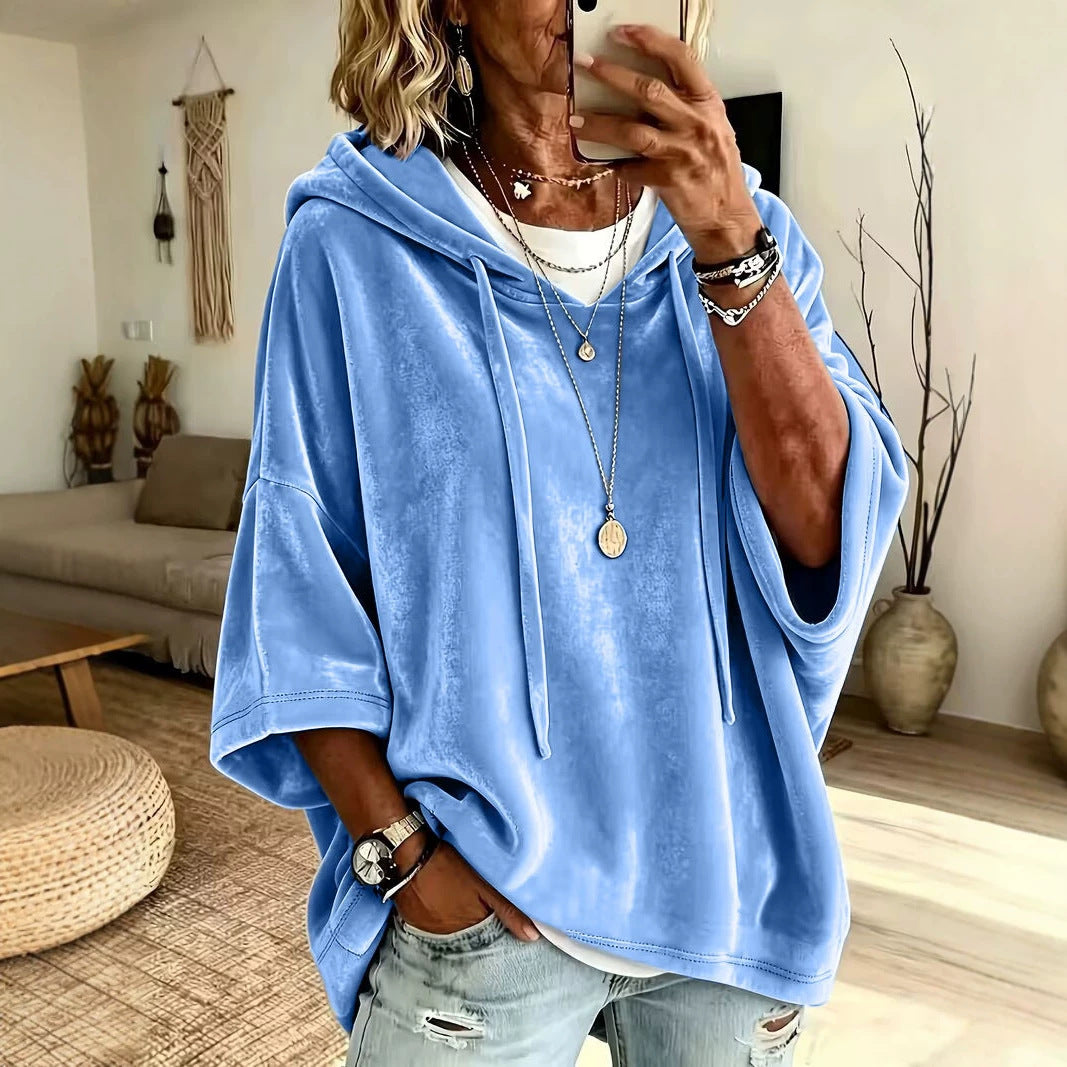 Women's Solid Color Casual Gold Veet Hooded Tops