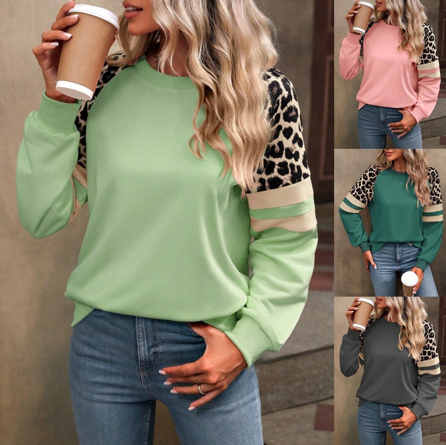 Women's Leopard Print Color Matching Long Sleeve Women's Sweater, Sweater
