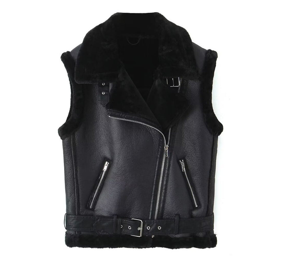 Women's Street Fashion Motorcycle Leisure Loose Lapels Vests