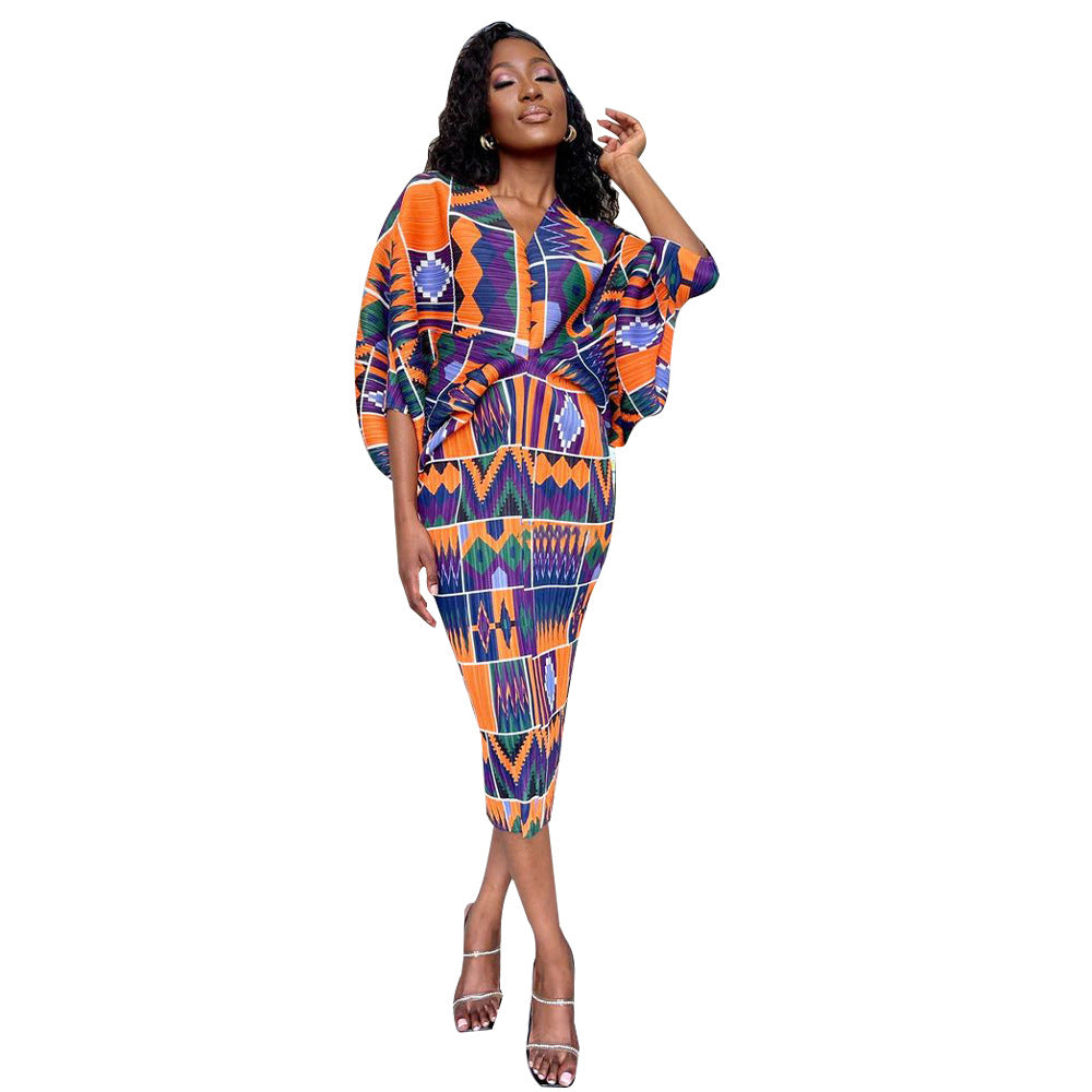 Women's Autumn Batwing Sleeve Printed Dress Dresses