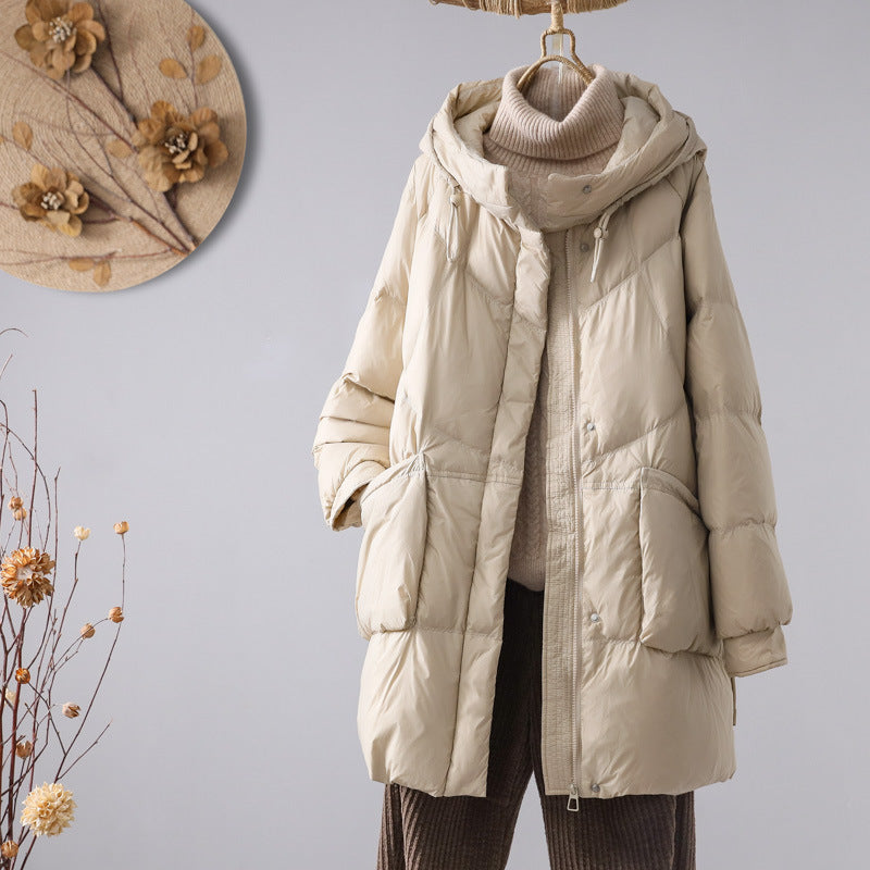 Women's Hooded Down Mid-length Loose Western Style Jackets