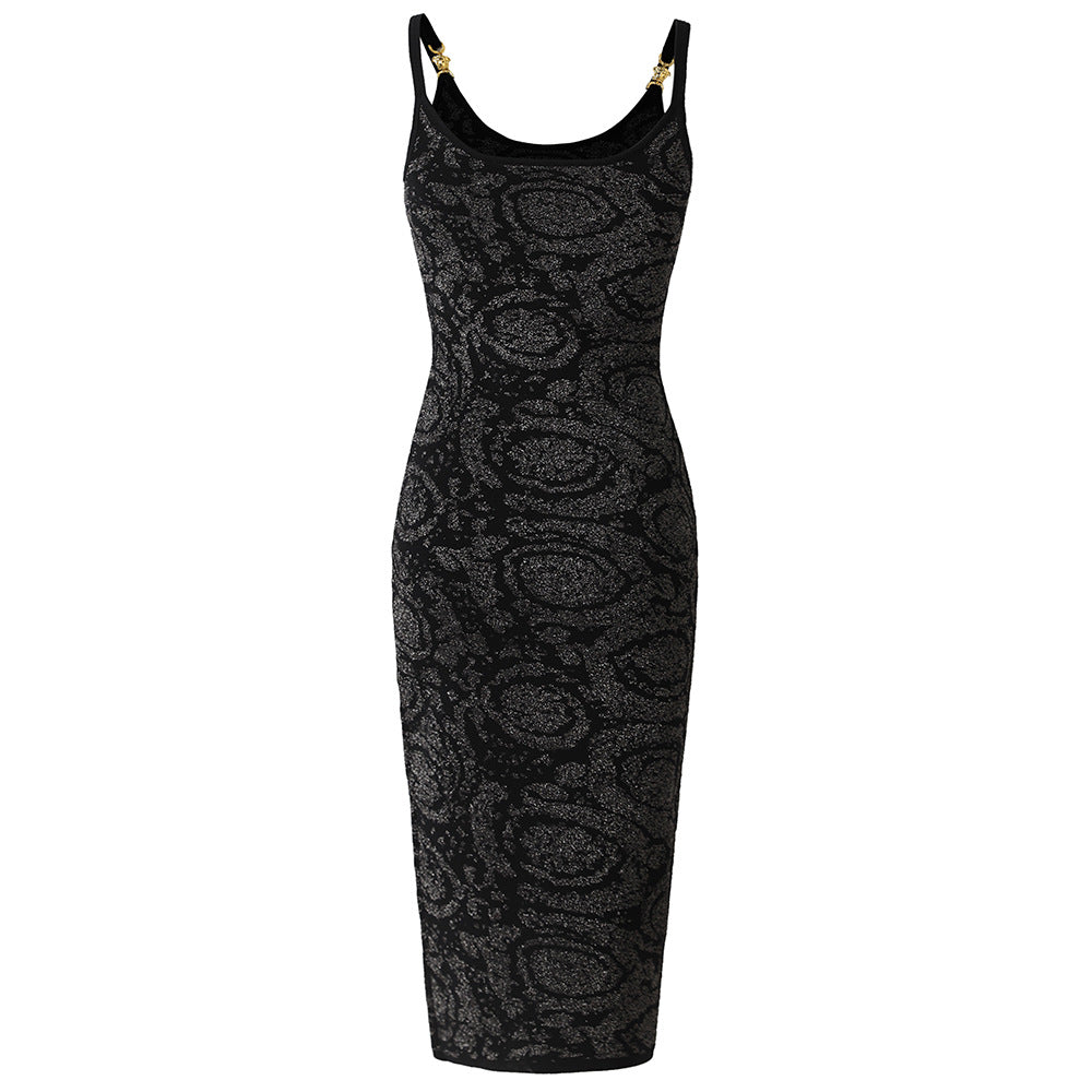 Dress Metal Buckle Flattering Waist Trimming Knitted Sexy Dresses