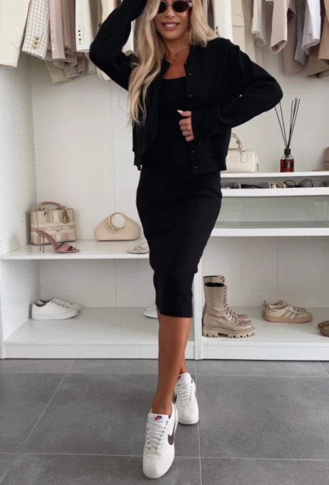 Summer Solid Color Suspender Dress Outerwear Long Two-piece Fashion Casual Suit