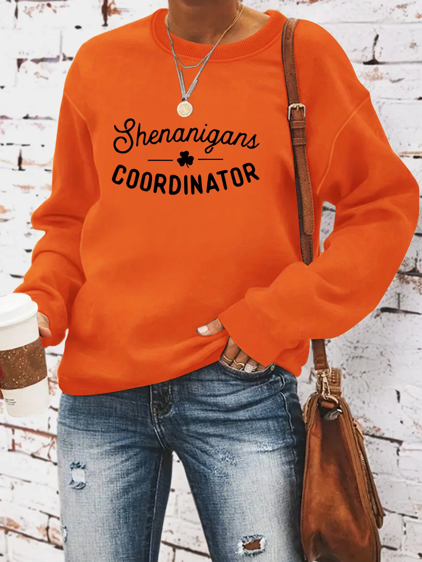 Women's Casual Long-sleeved Round Neck St. Day Printed Pullover Women's Sweater, Sweater