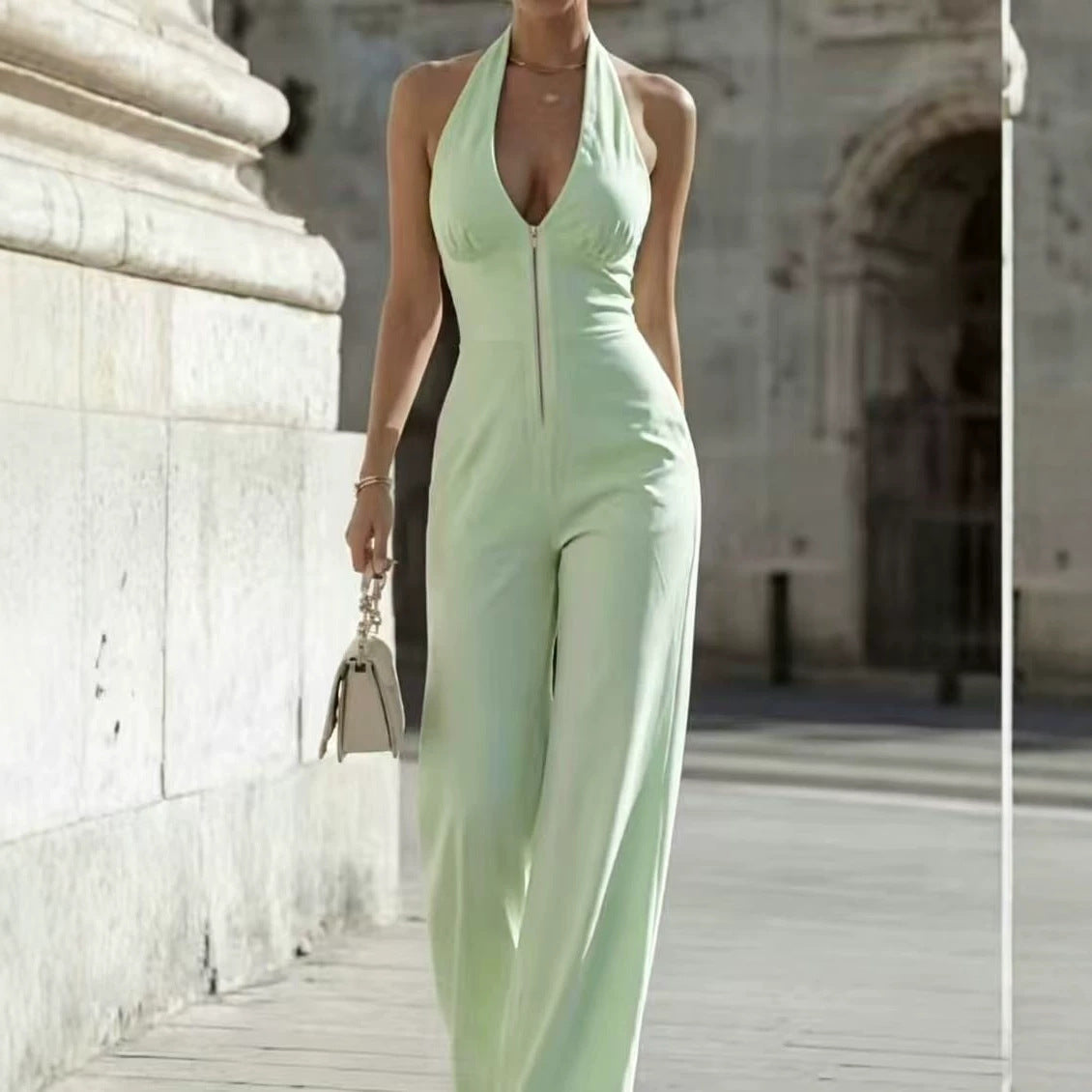 Women's Casual Fashion Sleeveless Zipper Light Luxury Women's Jumpsuit/clothing