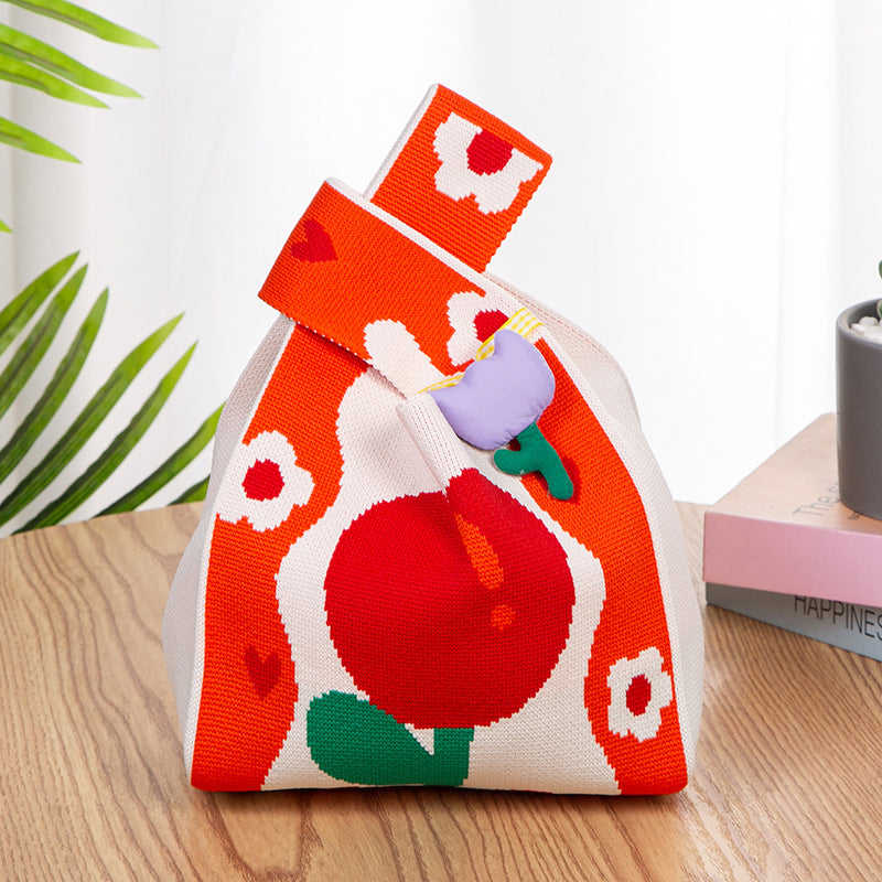 Red Festive Wedding Gift Bridesmaid Knitted Tote Bags