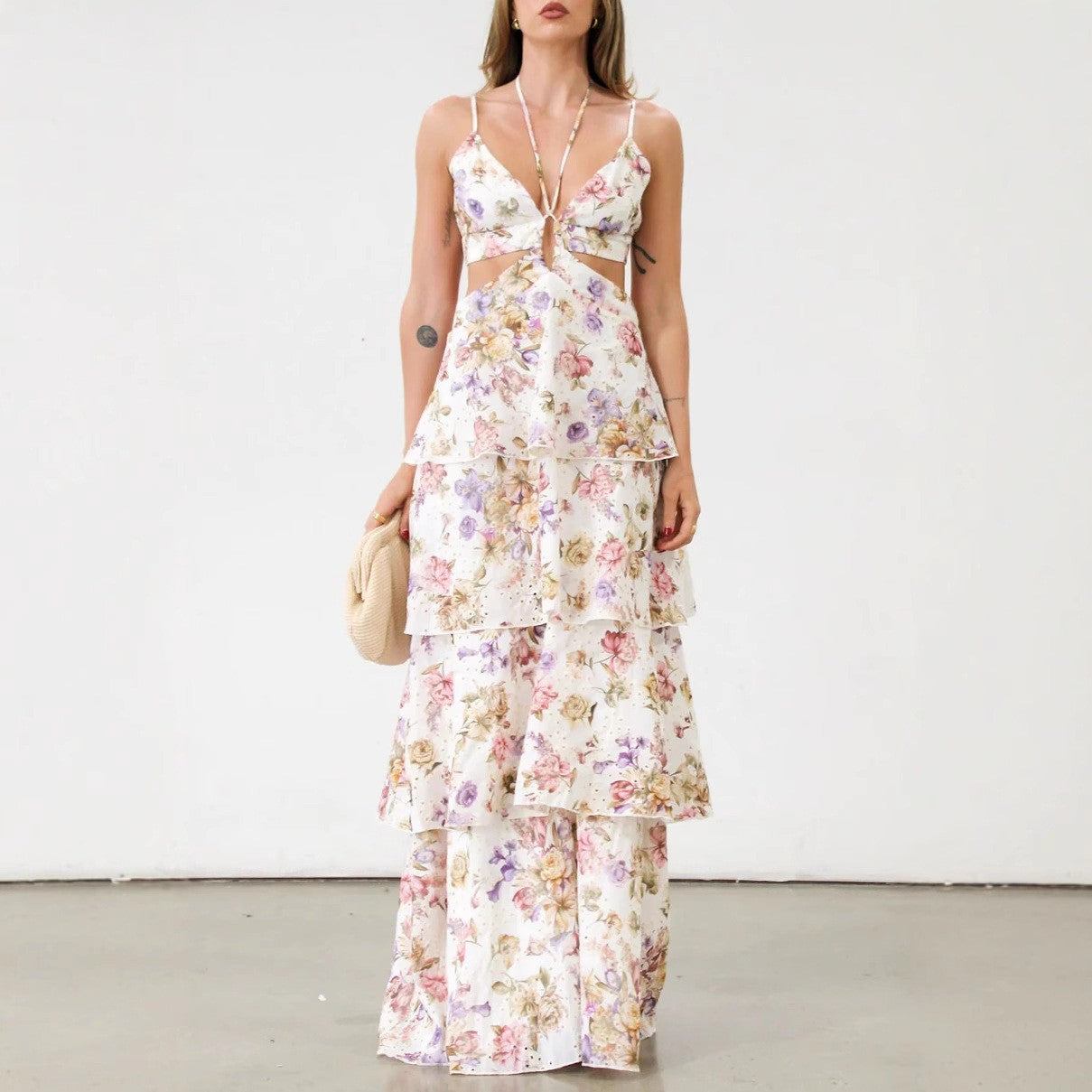 Women's Spring Sleeveless Backless Printed Seaside Vacation Dress