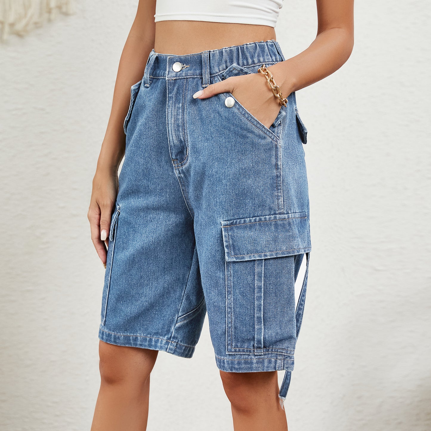 Women's Summer Washed Personalized Denim Cargo Women's Jeans