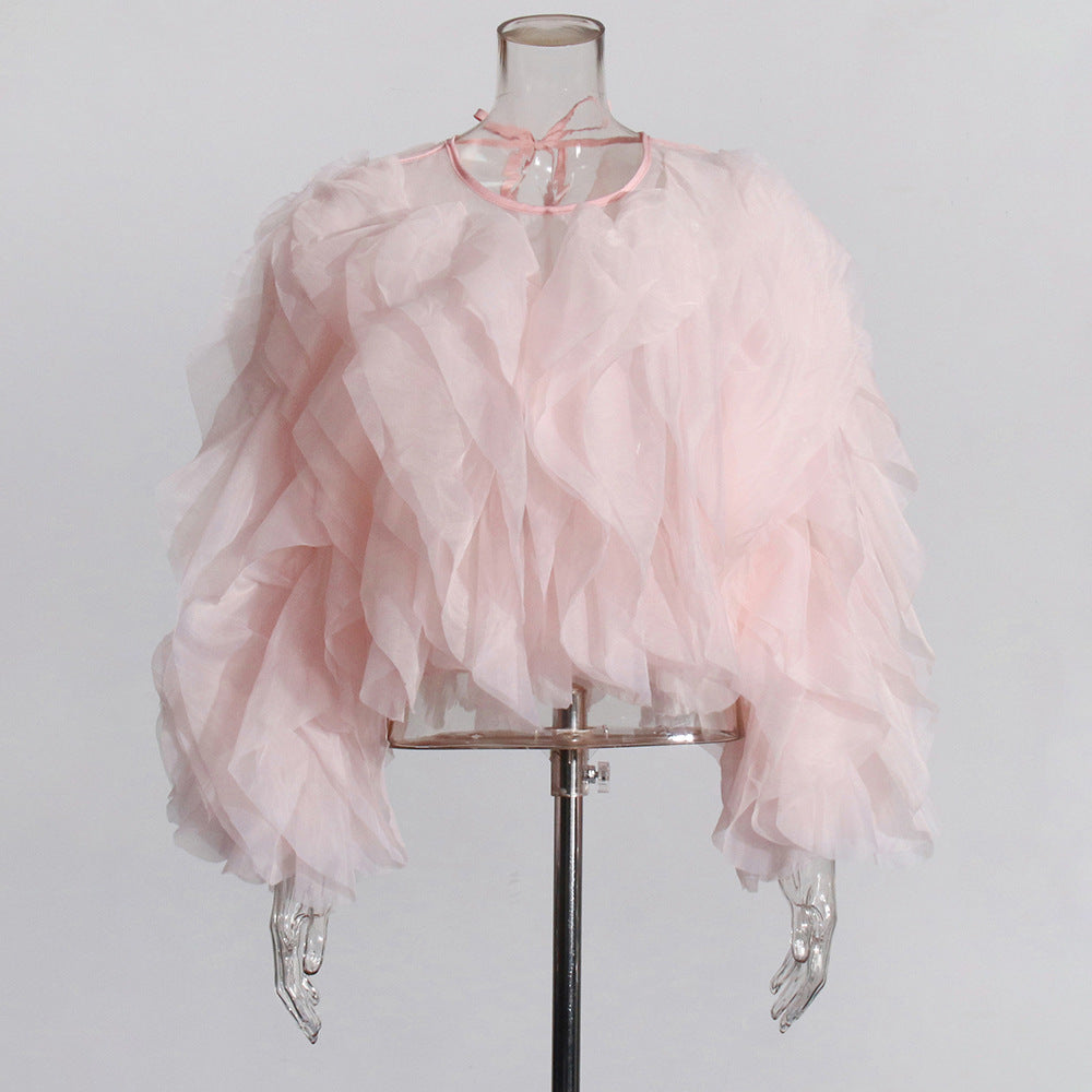 Women's Spring Cool Long Sleeve Layered Ruffled Blouses