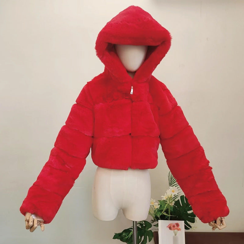 Women's Fox Fur Stitching Hooded Fashion Coats