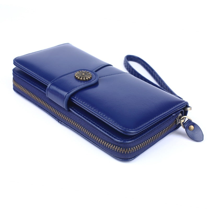 Women's Fashion Mobile Long Oil Leather Large Ladies Wallets