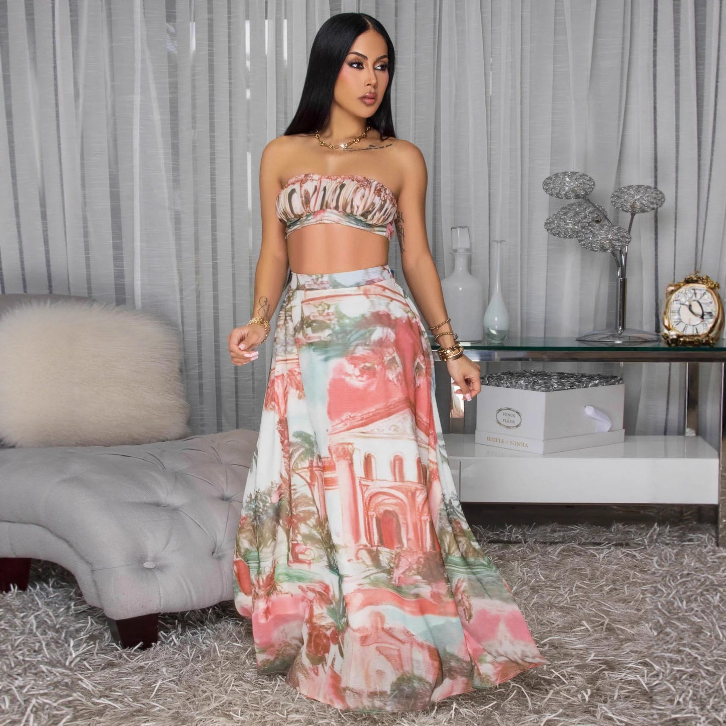 Tube High Waist Chiffon Printed Dress Dresses
