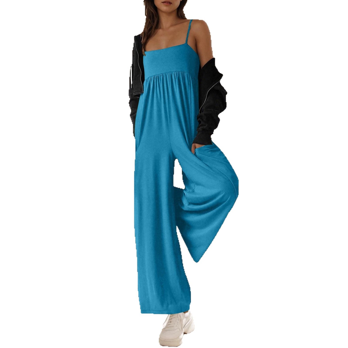 Women's Casual Suspender Sleeveless Square Collar Slimming Wide Women's Jumpsuit/clothing