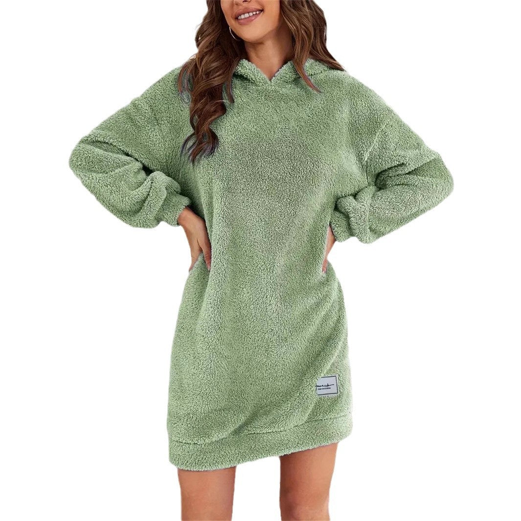 Women's Hooded Long-sleeved Plush Dress Loose Hoodie Women's Sweater, Sweater