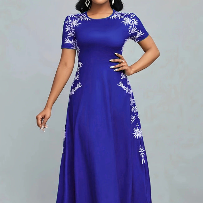 Women's Temperament Crew Neck Printed Fashion High Dress
