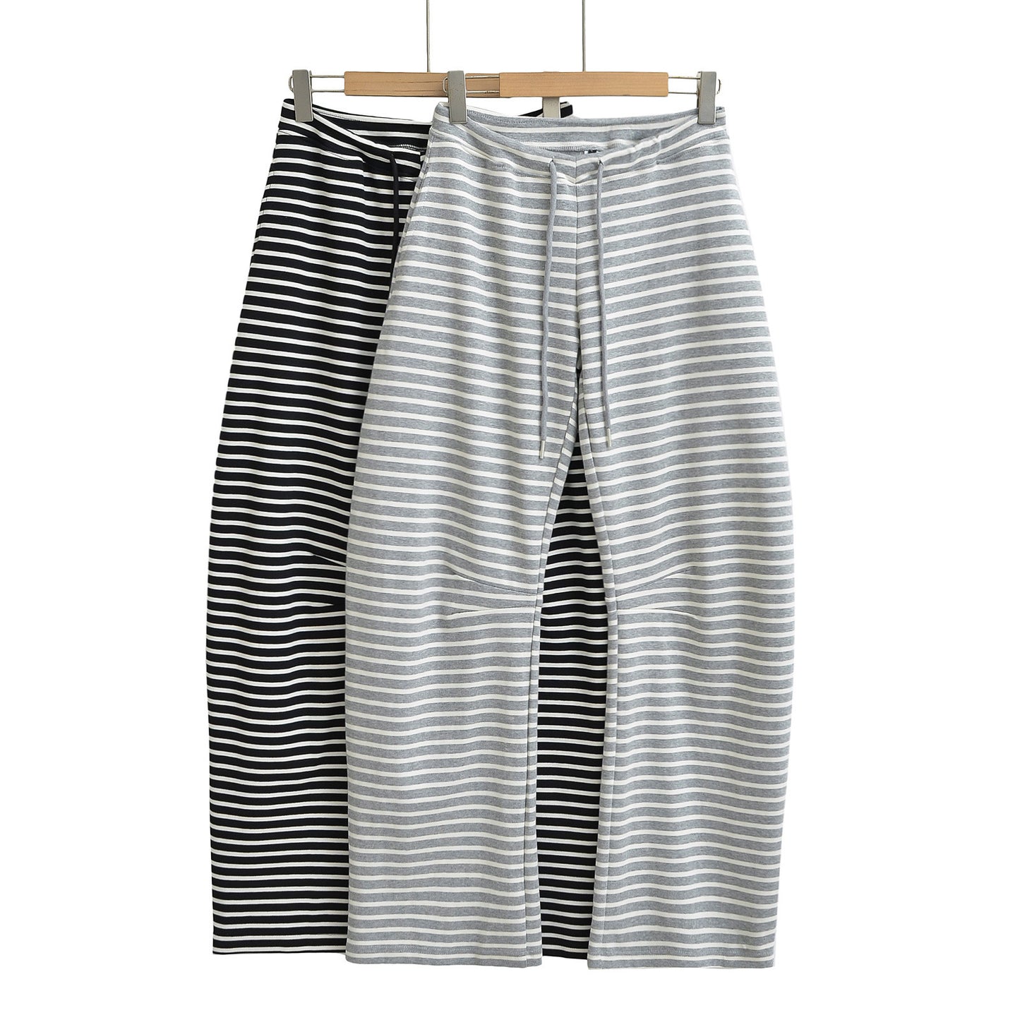Korean Style Lazy Striped Banana Early Spring Loose Elastic Pants