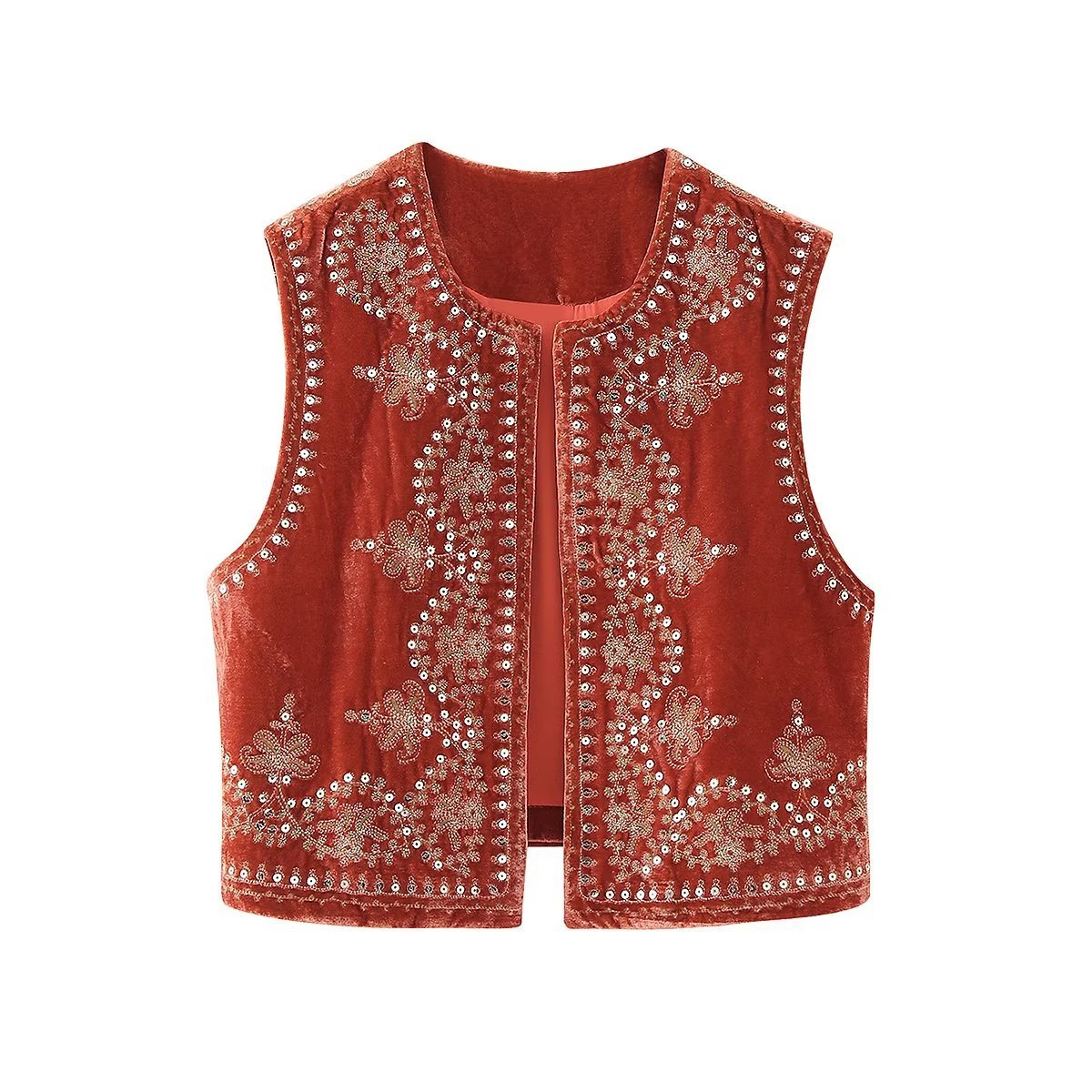 Women's Retro Fashion Casual Embroidered Veet Tops