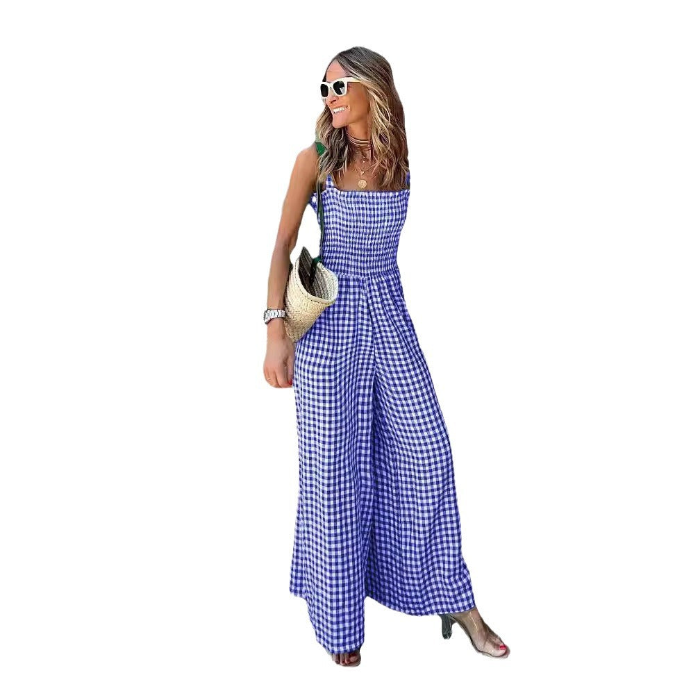 Women's Summer Elegant Trousers Plaid Casual Jumpsuits