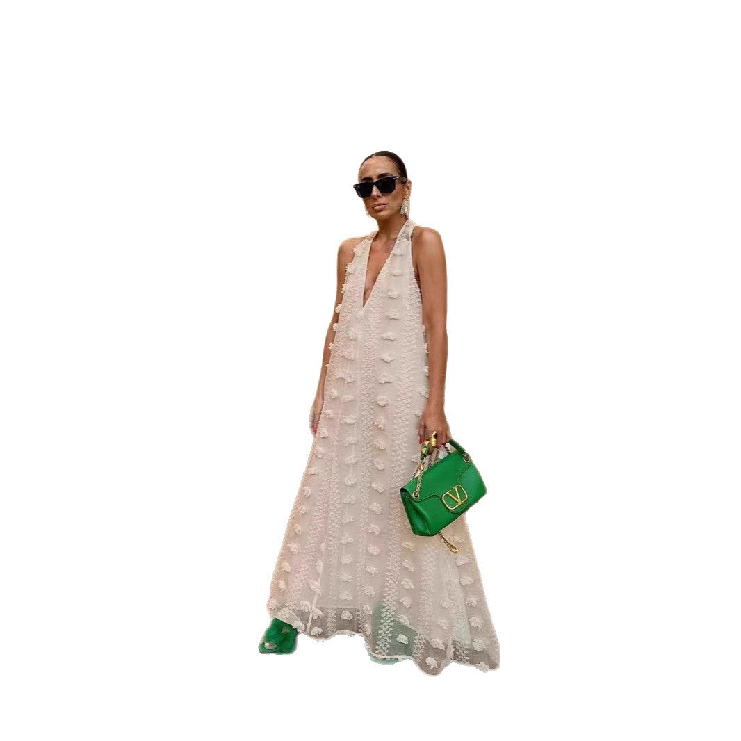 Women's Halter Three-dimensional Flower Ribbon Dress Summer Dresses