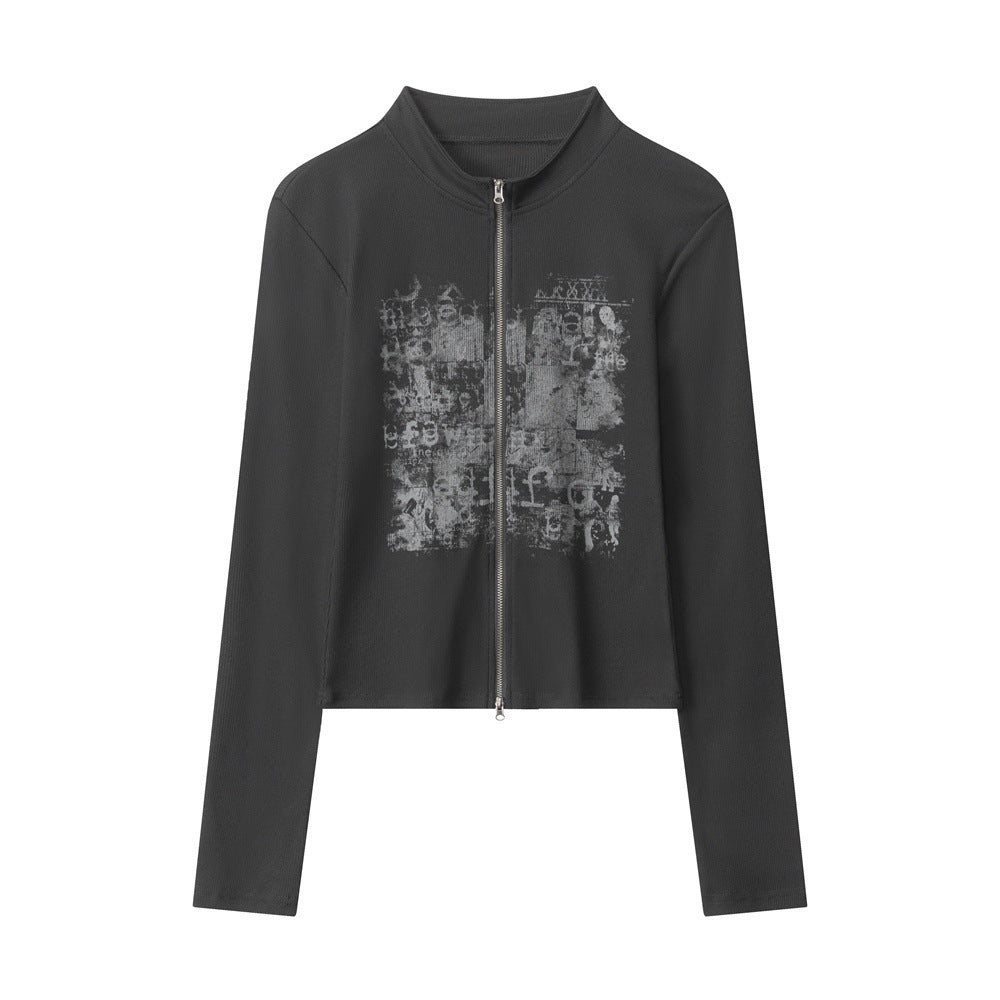Women's Stand Collar Shoulder Slim Fit Long-sleeved Tops