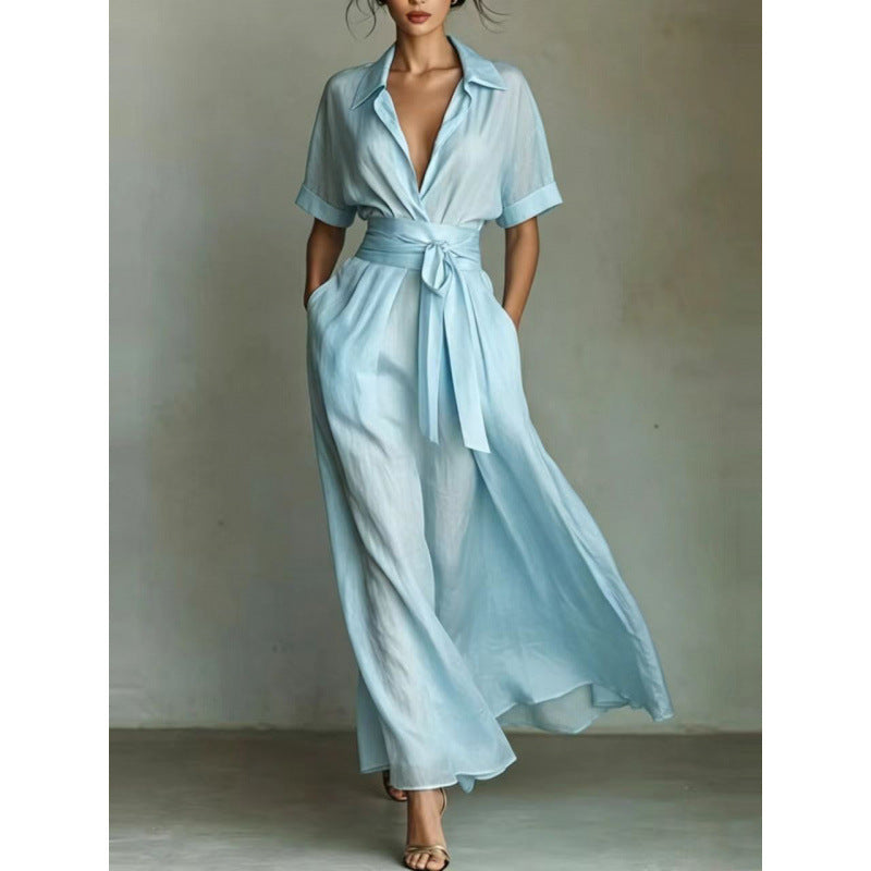 Style Vacation Elegant Retro Casual Solid Color Waist Dress
