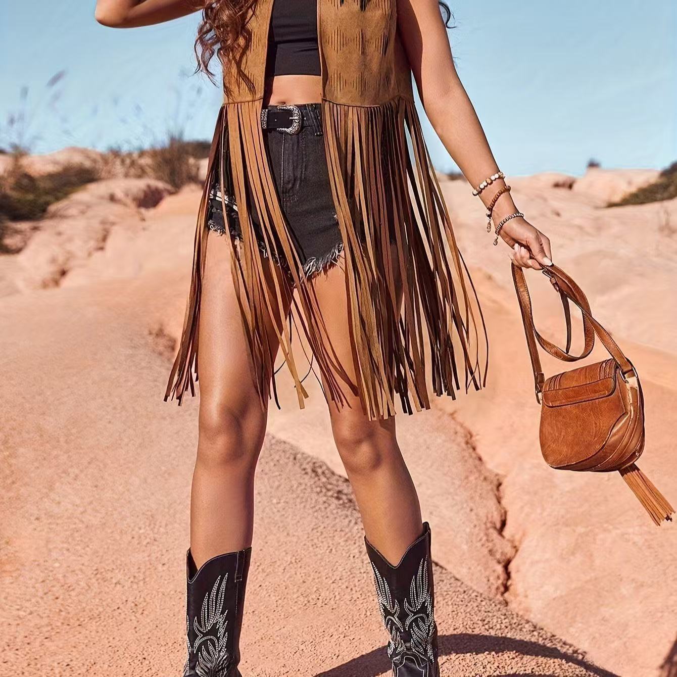 Elegant New Tassel Deerskin Veet Mid-length Women's Vest