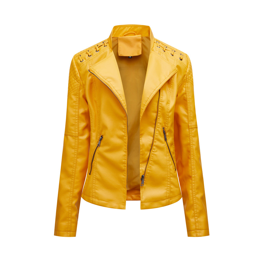 Women's European Leather Slim Thin Ladies Motorcycle Jackets