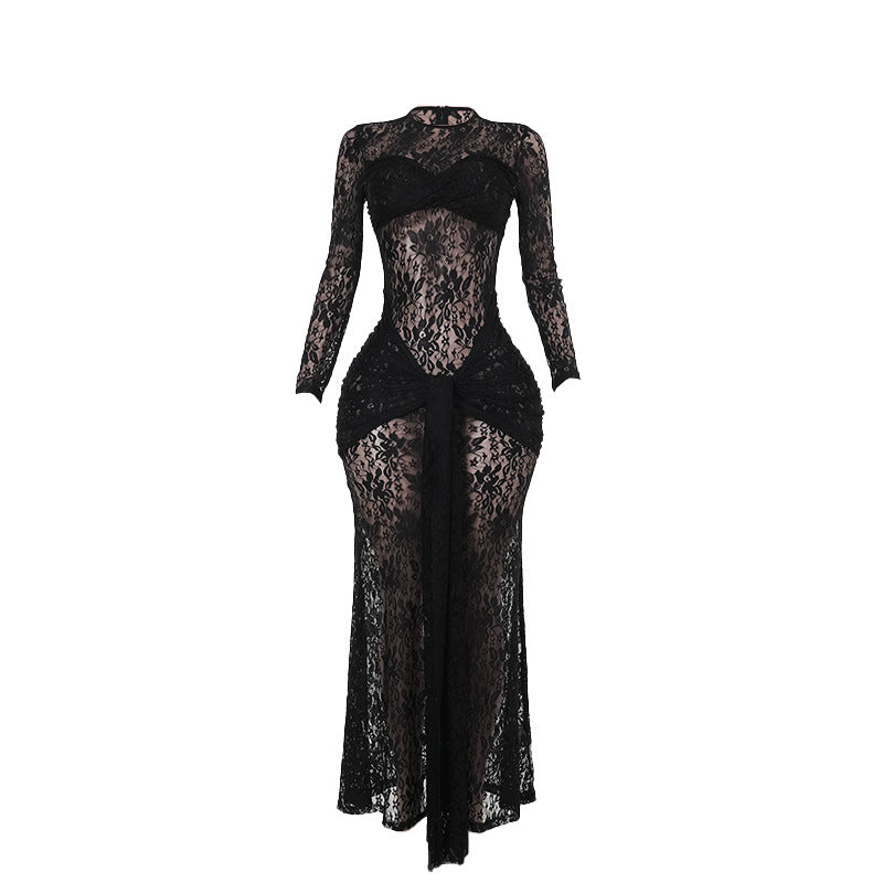 Women's Elegant Sexy See-through Lace Dress Autumn Dresses