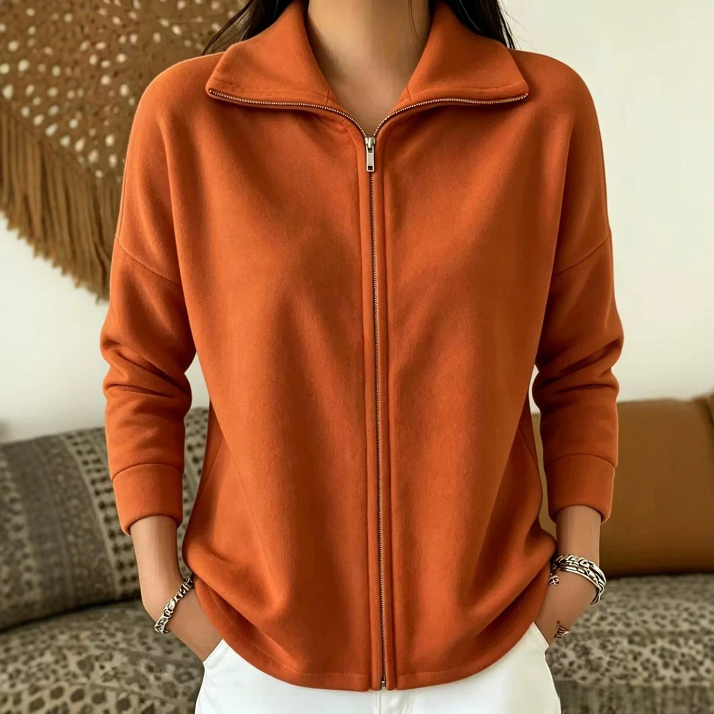 Veet Solid Color Loose Zip Easy Women's Sweater, Sweater