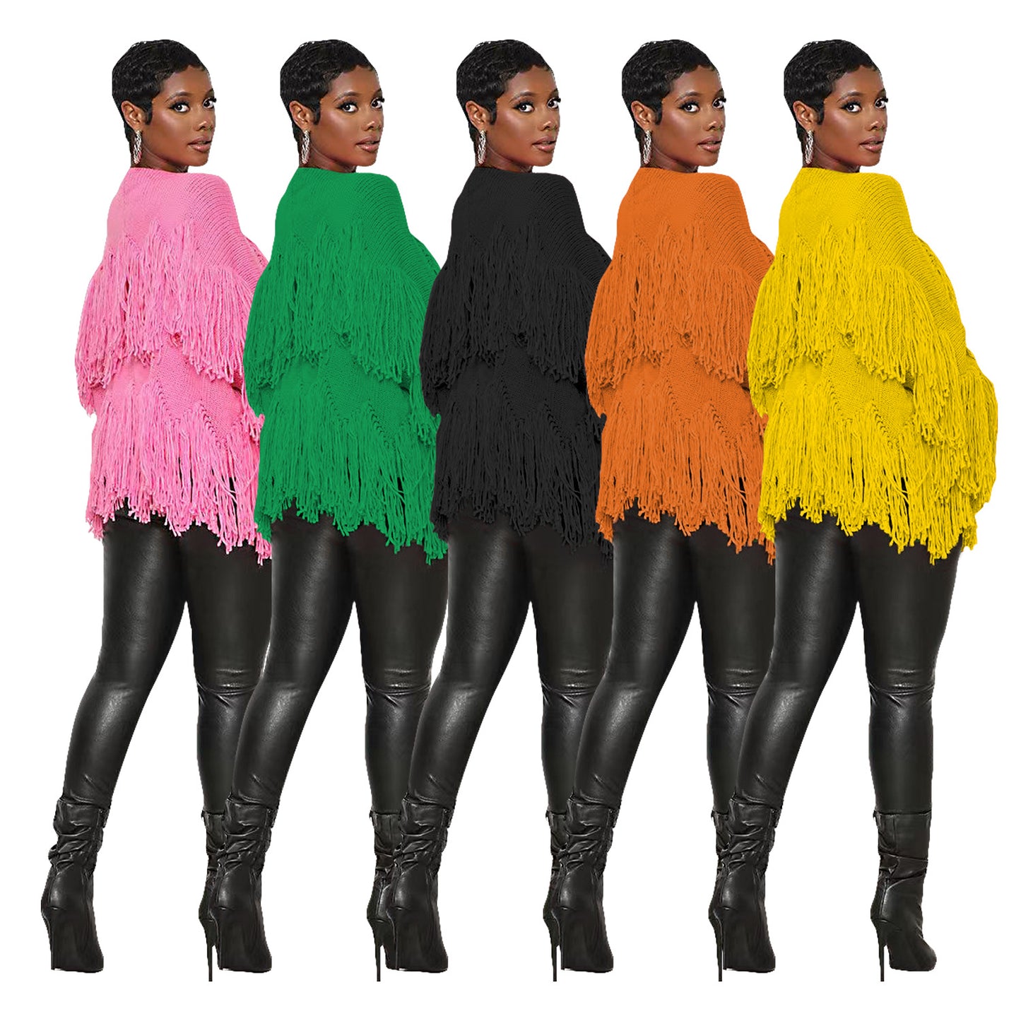 Women's Classy Solid Color Knitted Tassel Coats