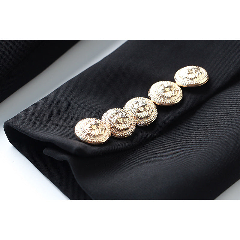 Double Breasted Collar Pure Black Slim Blazers