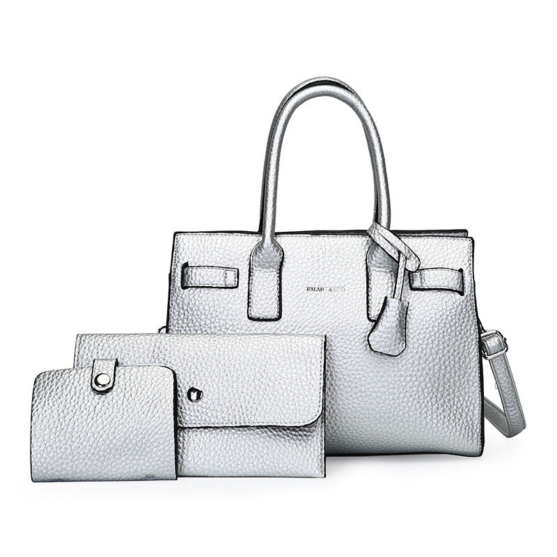 Women's Three-piece With Litchi Pattern Hand Holding Shoulder Bags