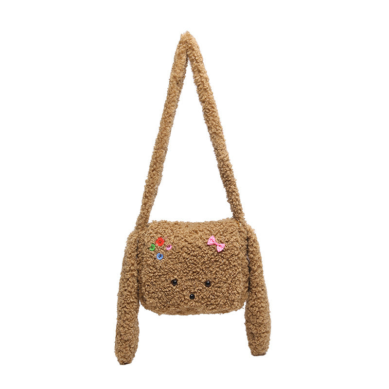 Cartoon Puppy Plush Cute Versatile Large Crossbody Bags