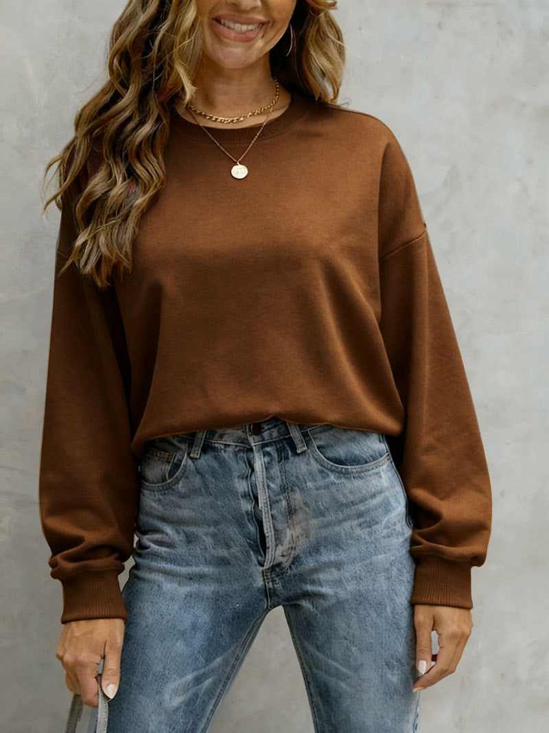 Women's Solid Color Casual Loose Crew Neck Sweaters