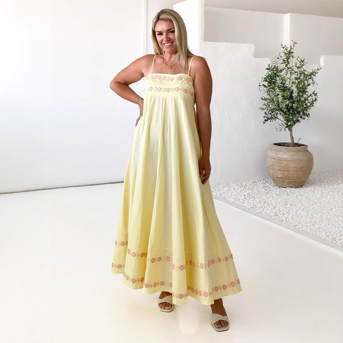Women's Beautiful Suspender Dress Printed Long Dresses