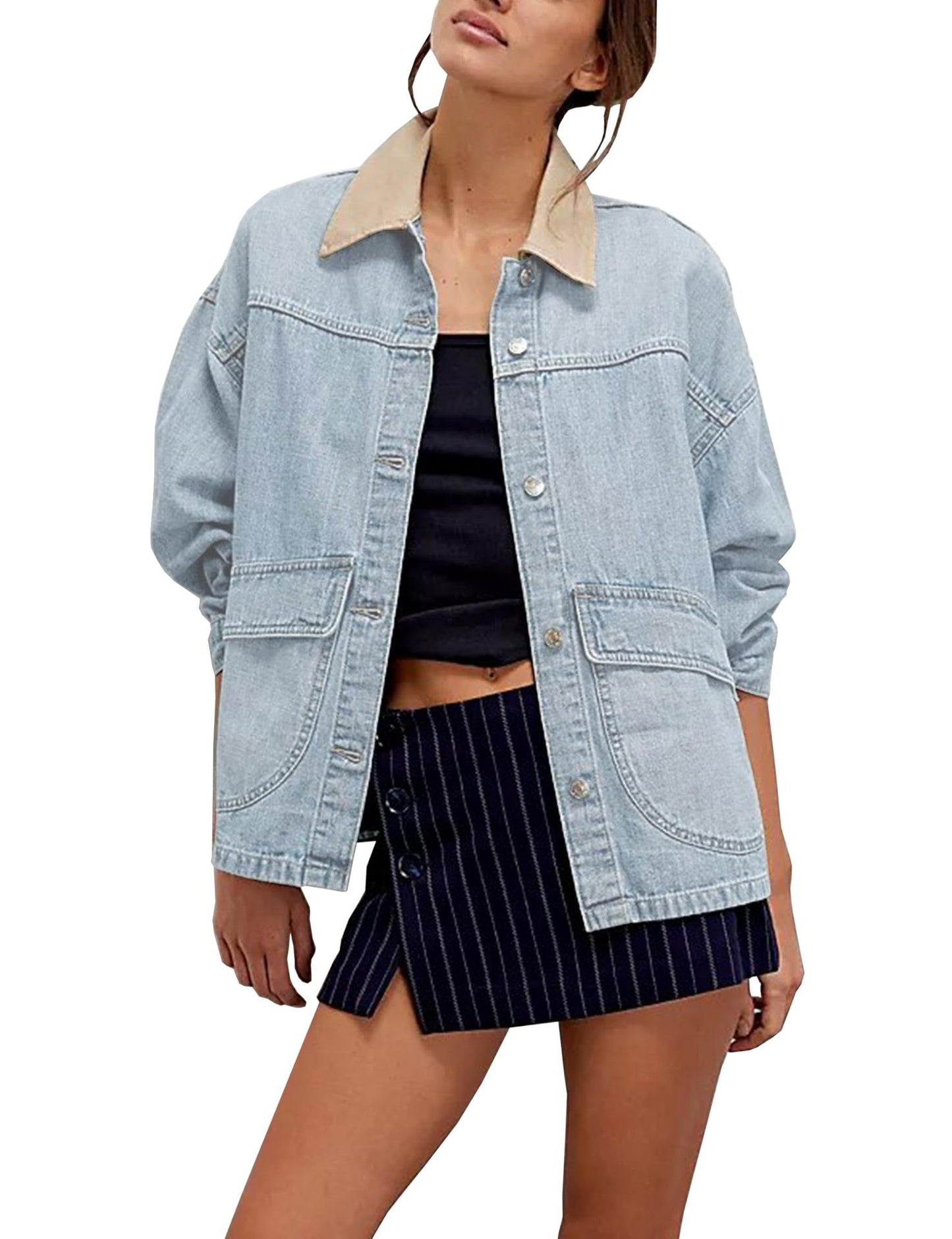 Women's Cowboy Loose Contrast Color Denim For Coats