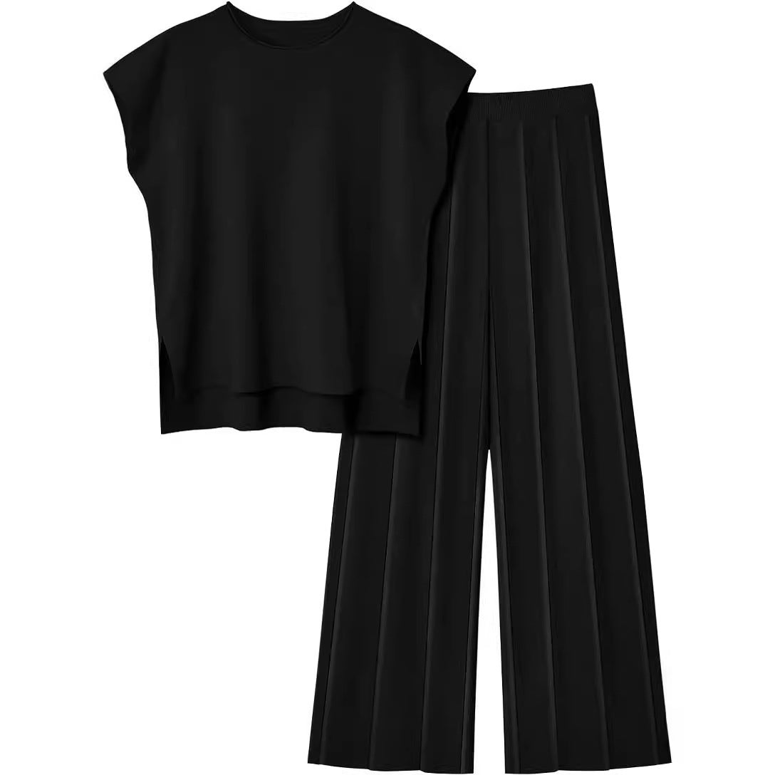 Women's Knit Casual Sleeveless Two-piece Set Suits