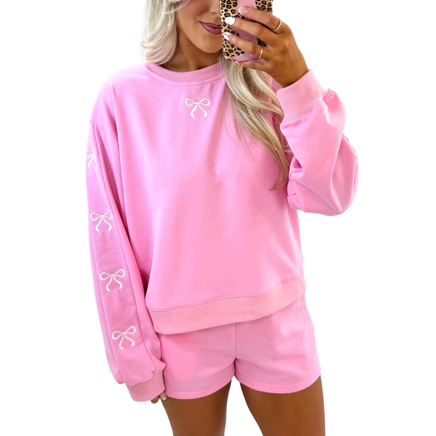 Loose Round Neck Pullover Solid Color Blouses