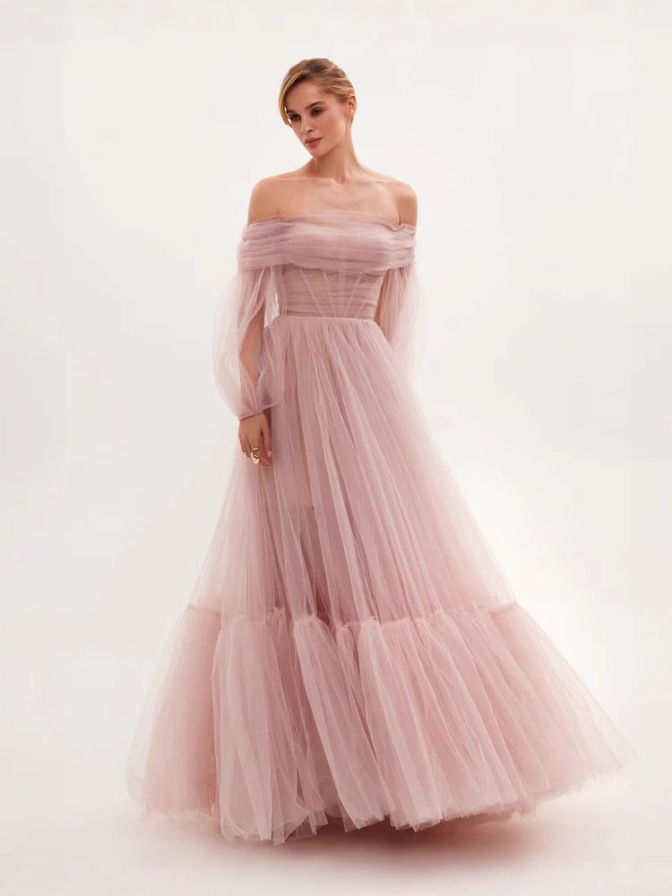 Women's Long Mesh Sleeve Dress Tulle Clothing