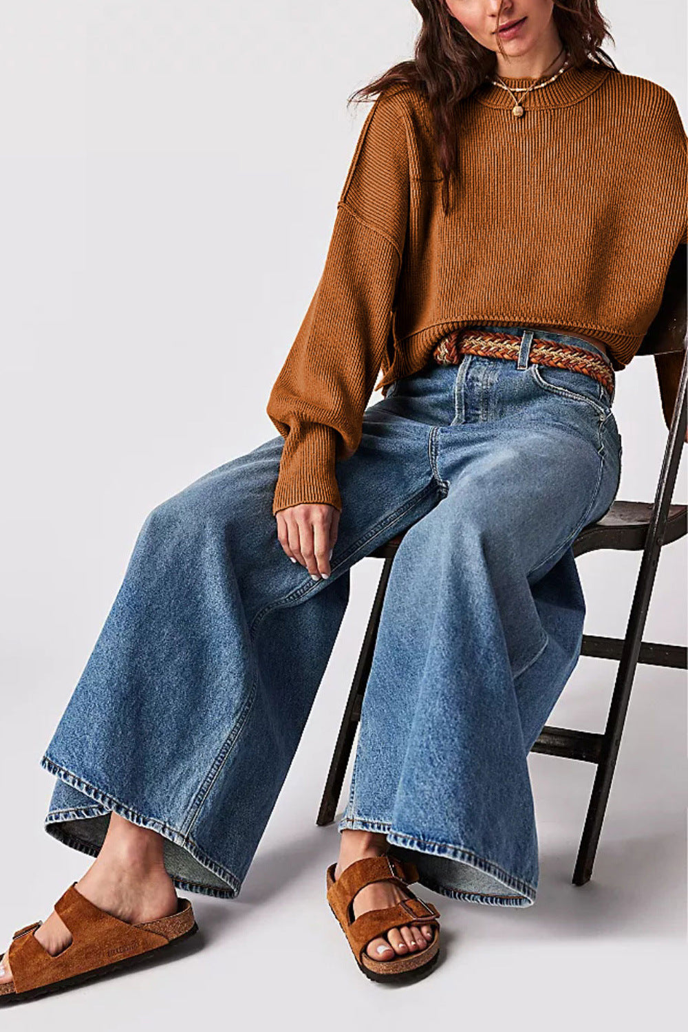 Women's Fashion Round Neck Solid Color Loose Sweaters