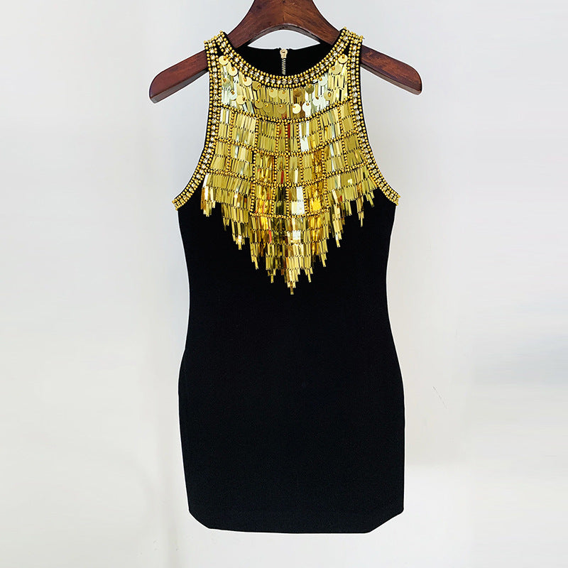 Fashion Metal Sheet Beads Rhinestones Stretch Dress