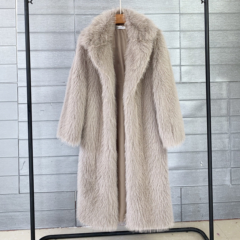Women's Long Imitation Fur Collar Overcoat Artificial Coats