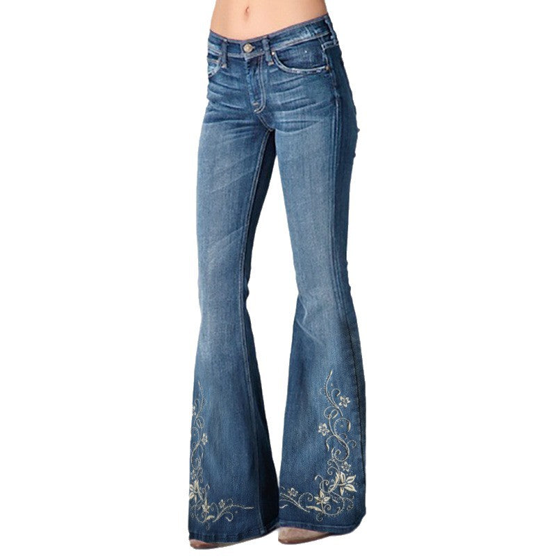 Women's Digital Printing Fashion Slimming Denim Bell-bottom Jumpsuits