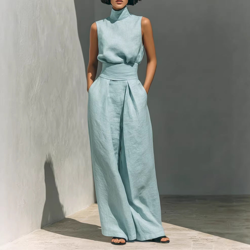 Women's Cotton Linen Sleeveless Trousers For Fashion Casual Suit