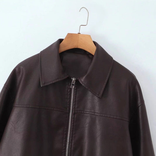 Women's Lapel Elastic Lower Hem Design Loose Jackets