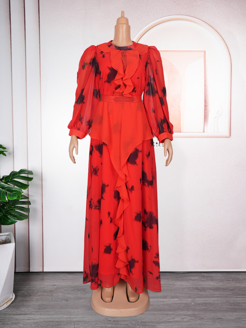Retro Long Ruffled Dress African Printed Dresses