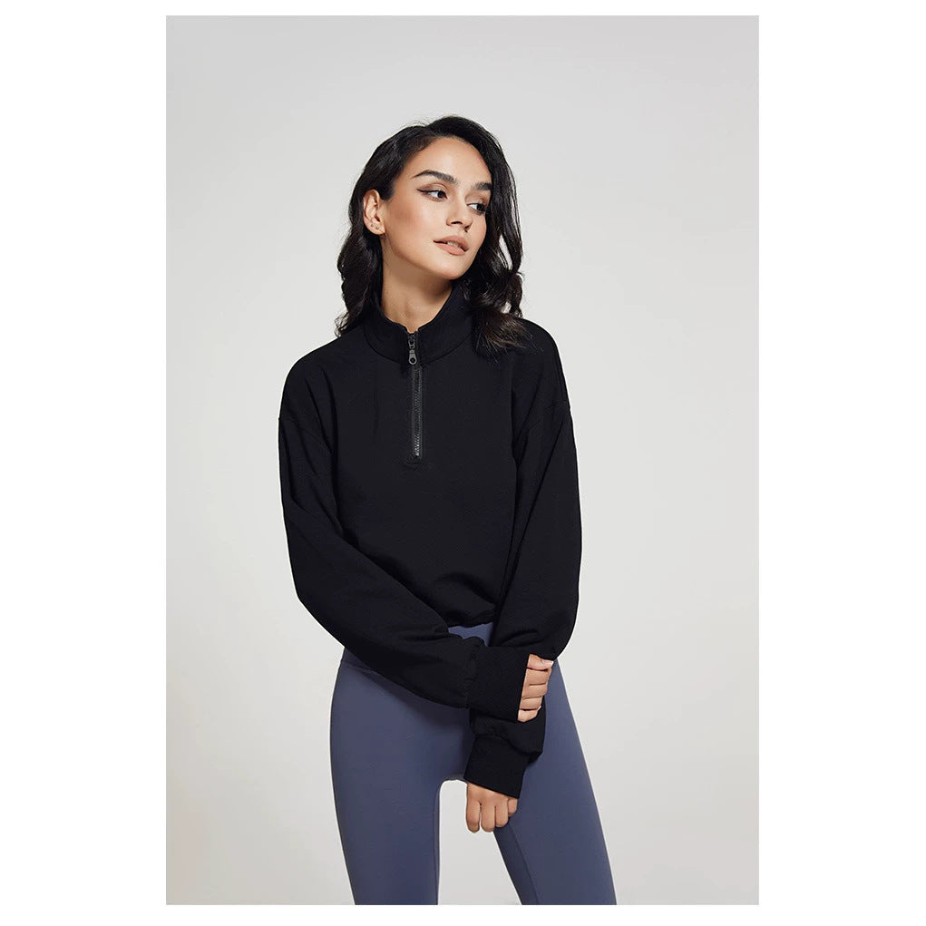 Women's Collar Fitness Sports Loose Zip Drawstring Long Sleeve Yoga Wear Women's Sweater, Sweater